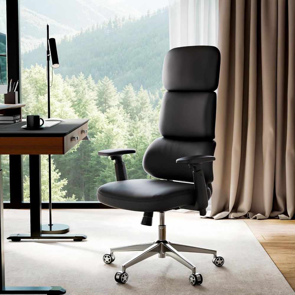 Leather Desk Pad - Padded High-Back Office Chair, PU Leather