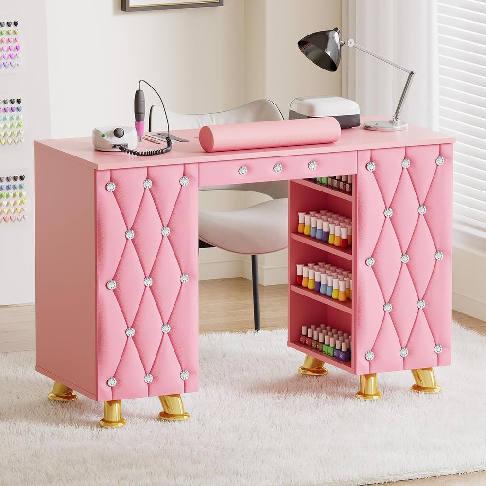 Manicure Table Nail Desk w/Dus - Leather Desk Pad review and price